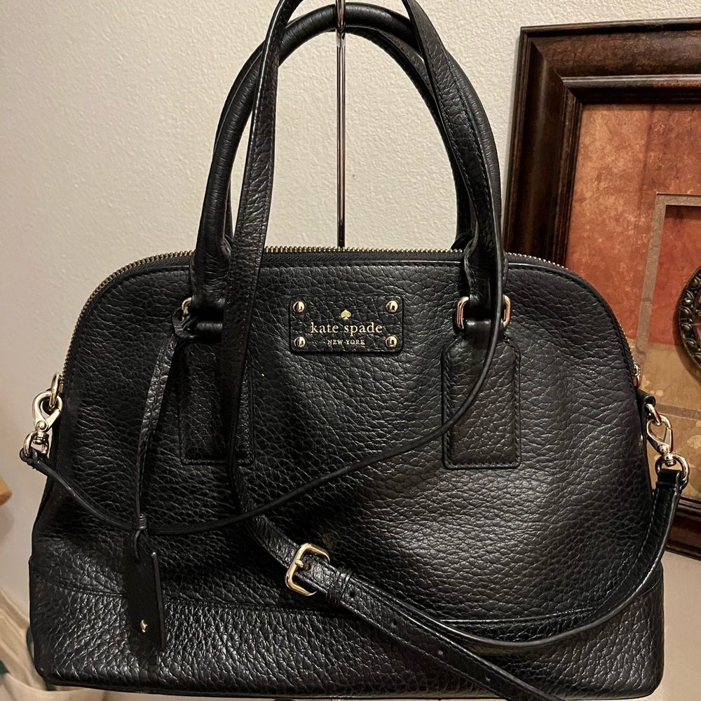 Kate Spade Soft Black Pebble Leather Dome Style Bag with Crossbody strap. NWOT